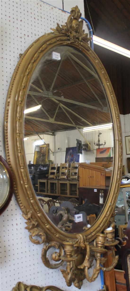19th century gilt oval girandole mirror, 4ft 4in.(-)